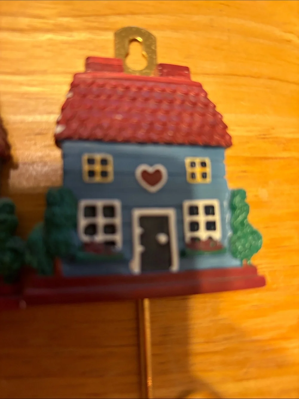 Avon Blue Cottage Wall Hooks with Red Roofs and Gold Hooks